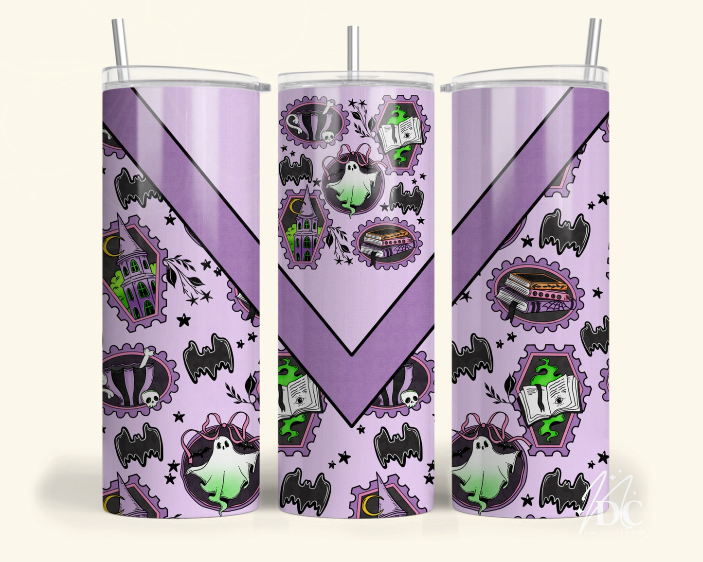 Bright Spooky Stamp Collage Tumbler Digital PNG