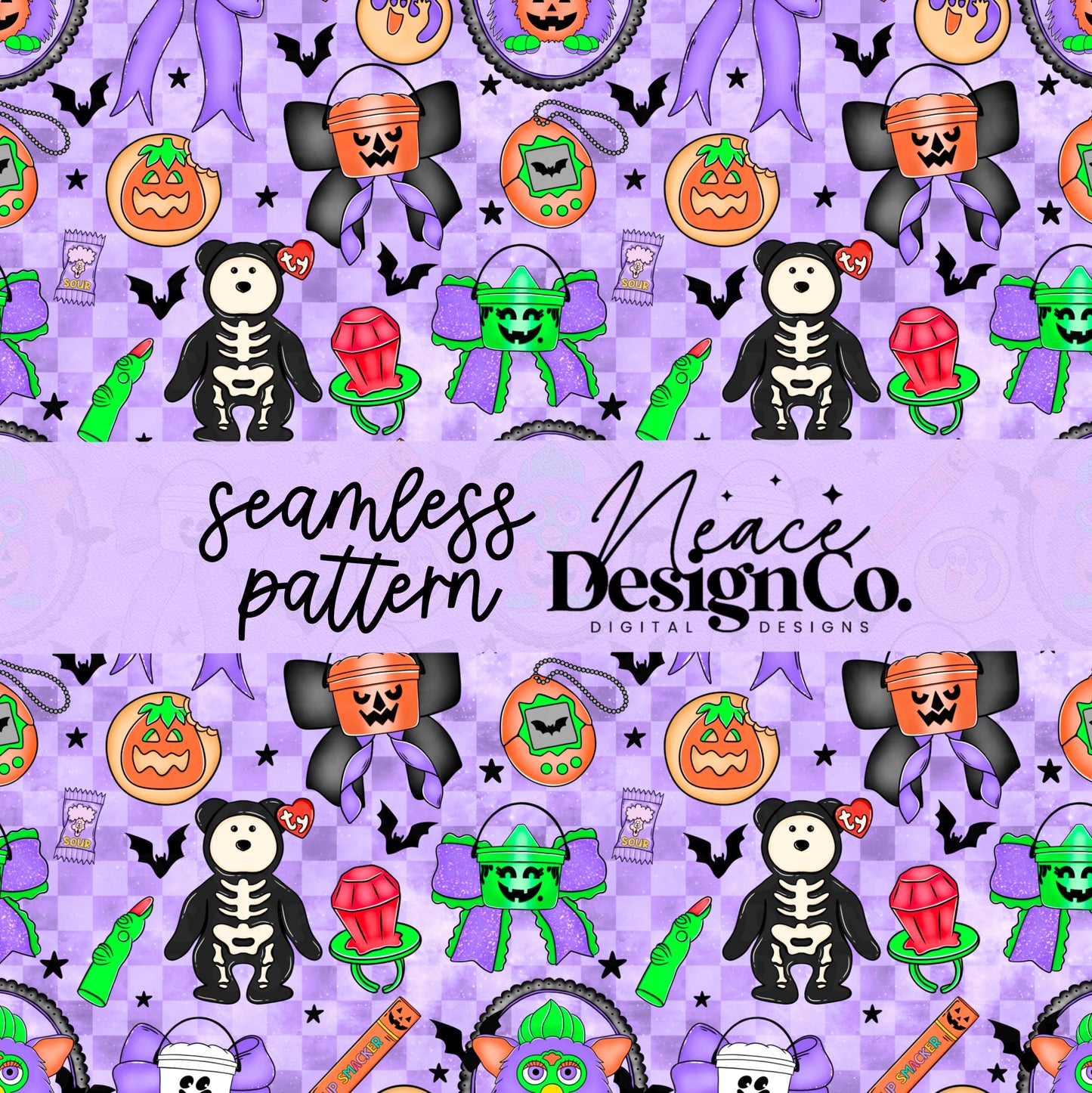 90's Halloween Bow Seamless (2 Colors) Digital PNG