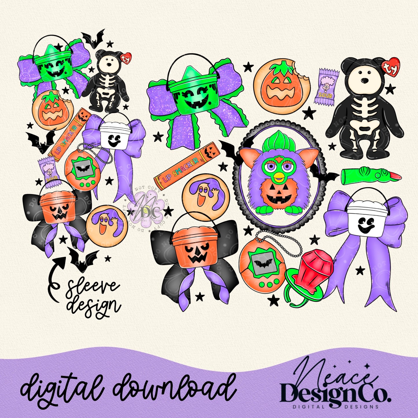 90's Halloween Bows w/Sleeve Digital PNG