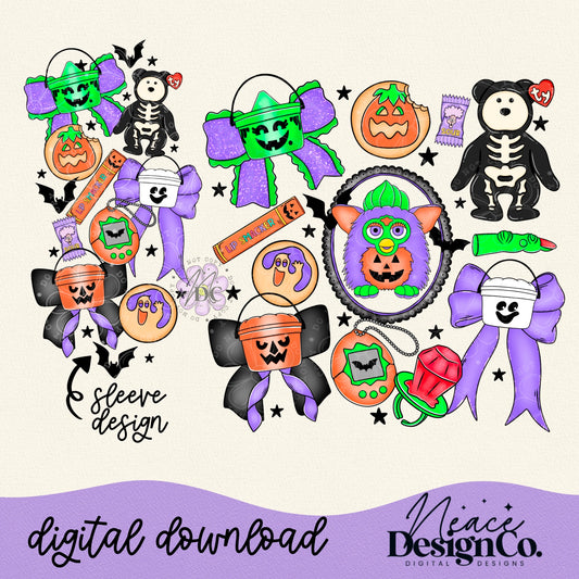 90's Halloween Bows w/Sleeve Digital PNG