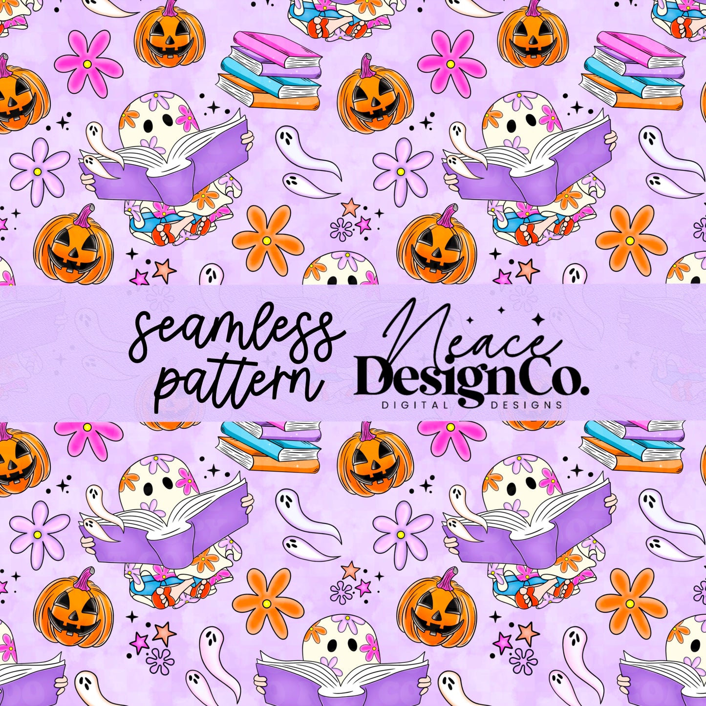 Lizzie Spooky Booked and Busy Seamless Digital PNG