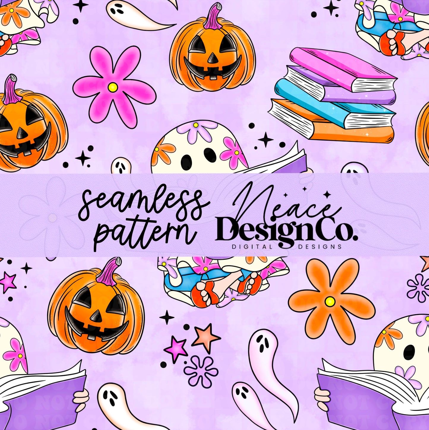 Lizzie Spooky Booked and Busy Seamless Digital PNG