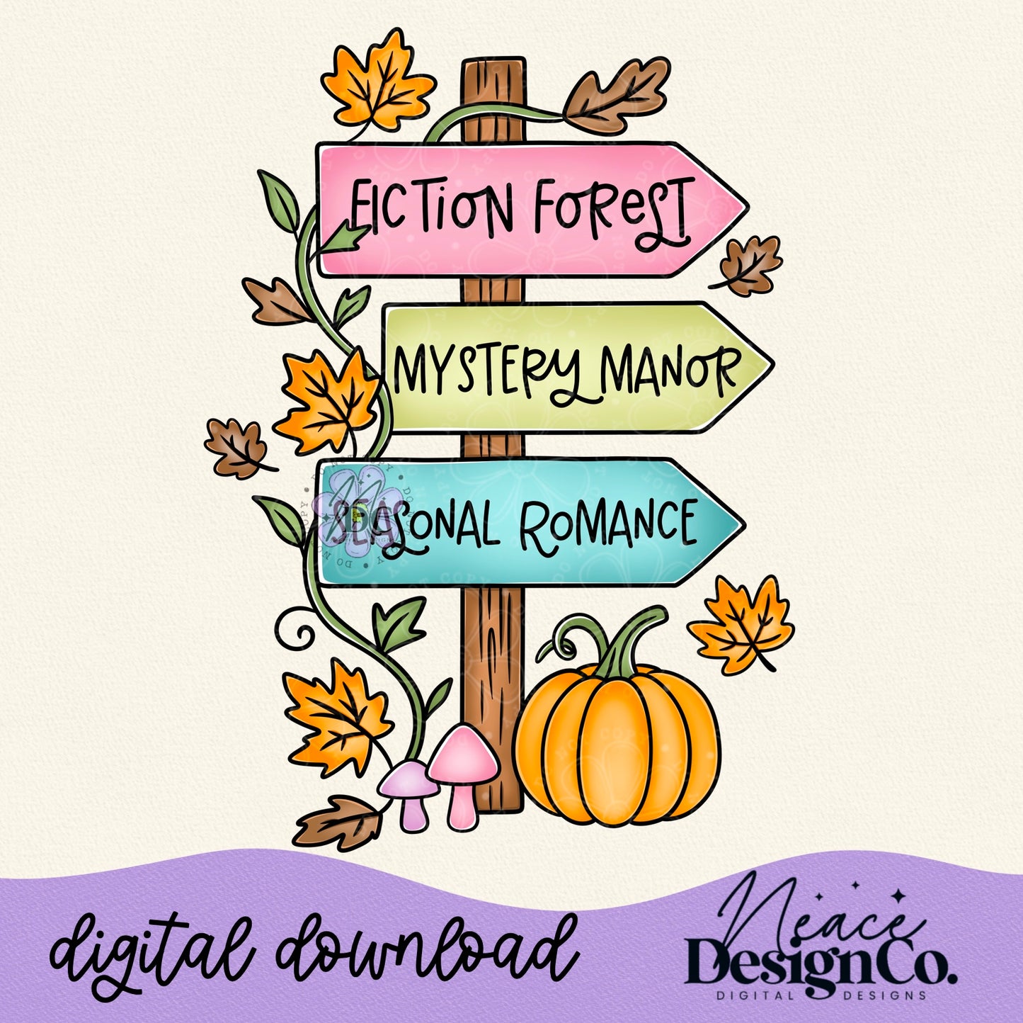 Fall Book Sign Digital PNG