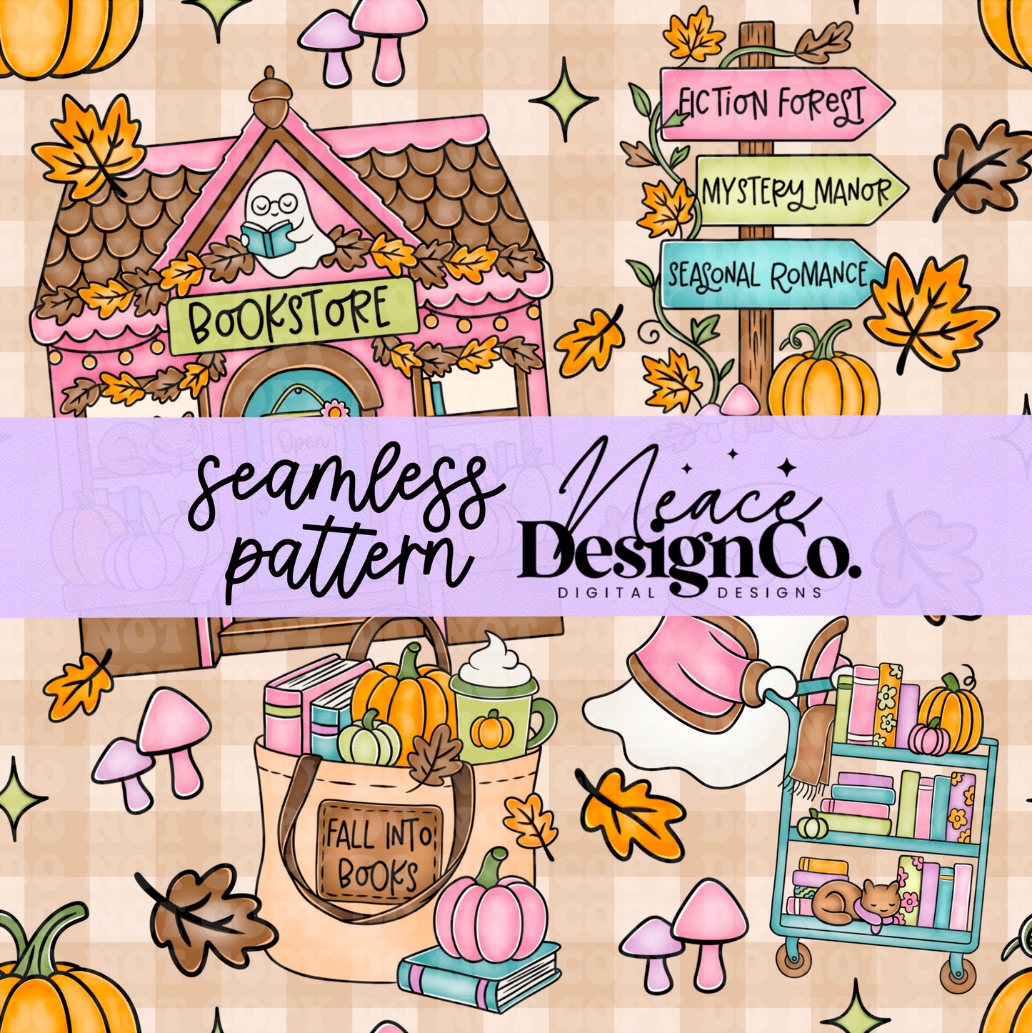 Fall Bookstore Seamless (2 Colors) Digital PNG