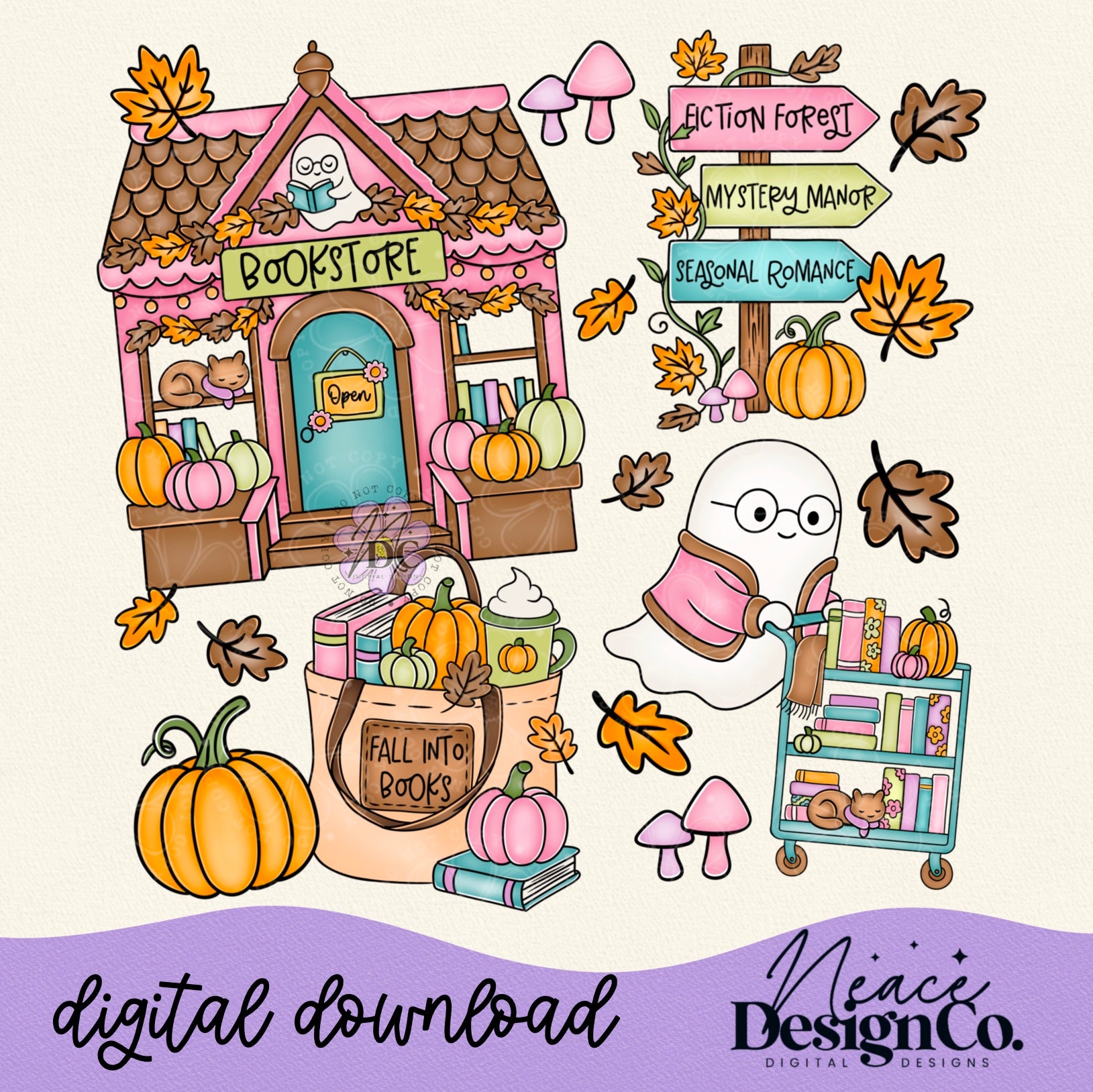 Fall Bookstore Collage Digital PNG – Neace Design Co. Digital Designs
