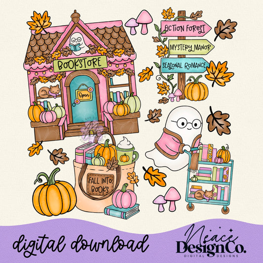 Fall Bookstore Collage Digital PNG