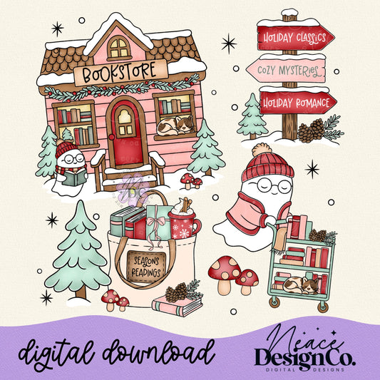 Winter Bookstore Collage Digital PNG