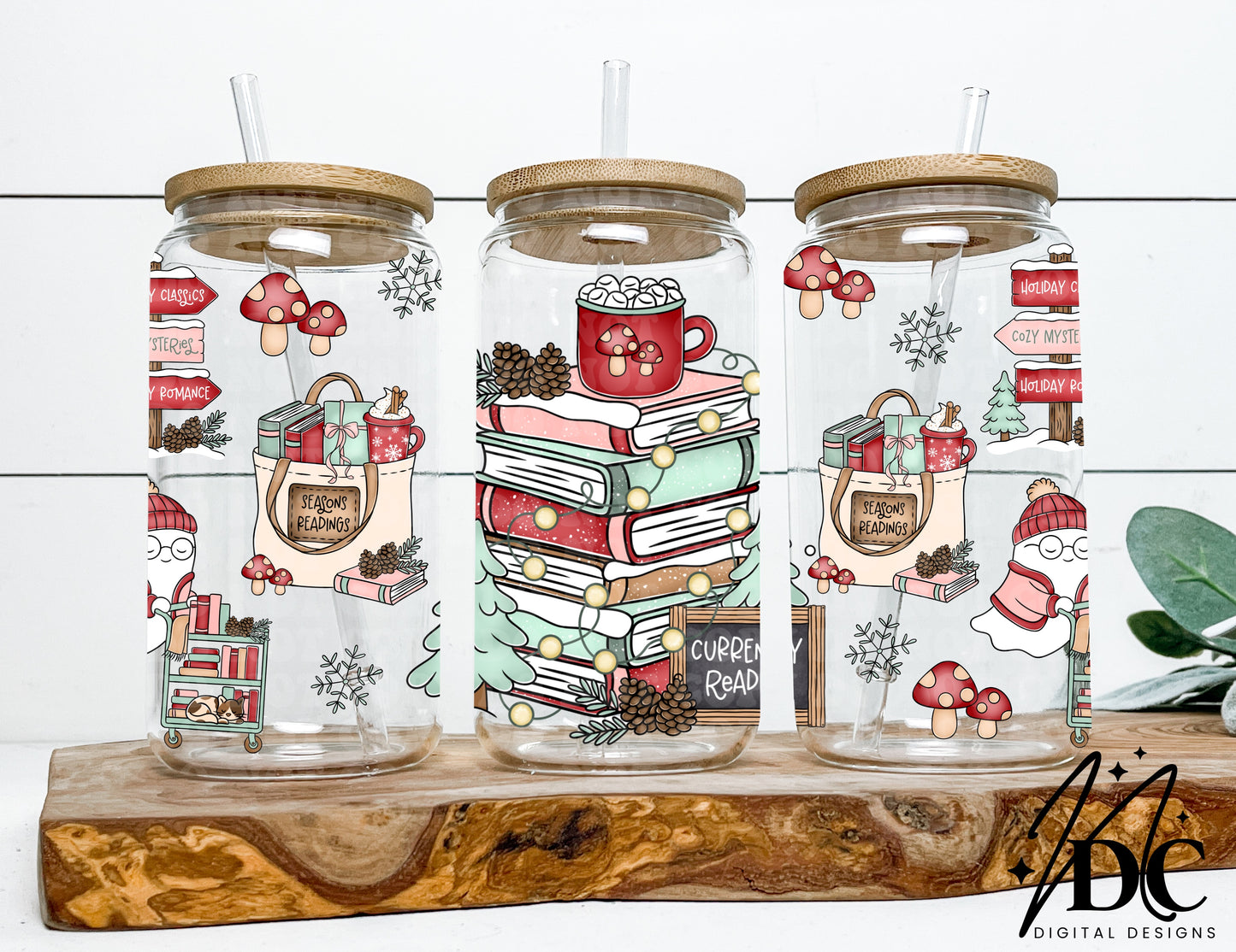 Currently Reading Winter Bookstack Glass Can Wrap Digital PNG