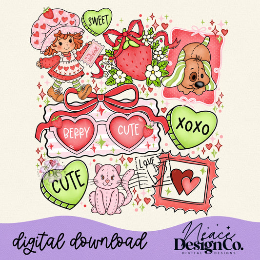 Strawberry Valentine Collage Digital PNG