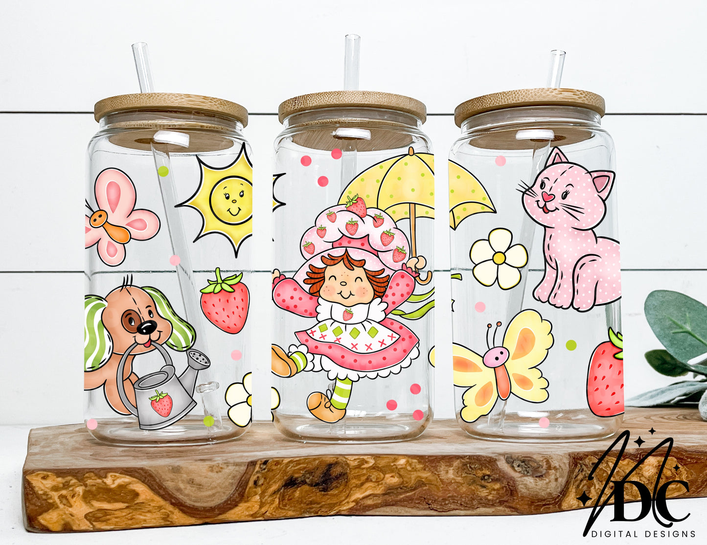 Springtime Strawberry Glass Can Wrap Digital PNG