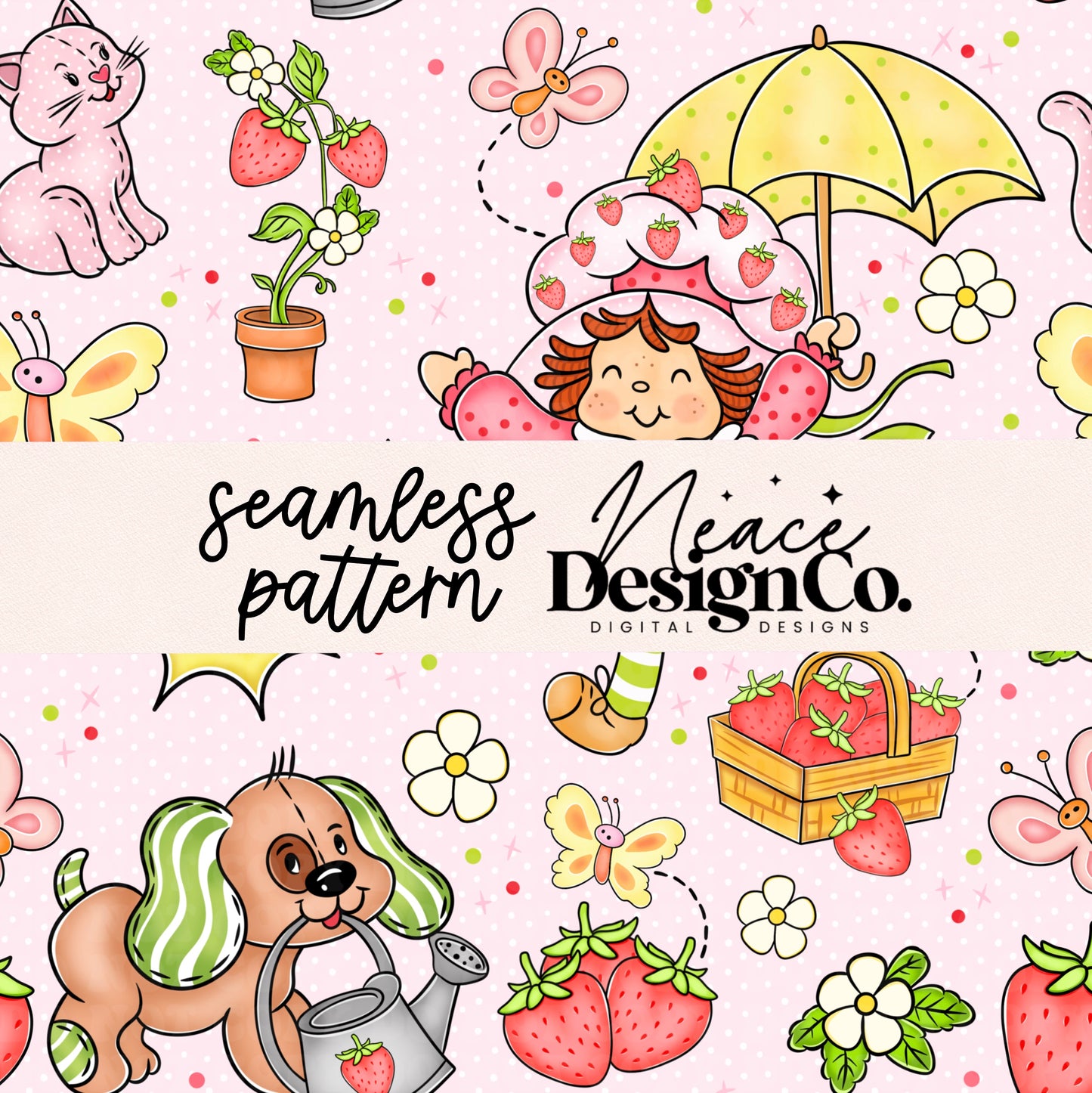 Springtime Strawberry Seamless Digital PNG