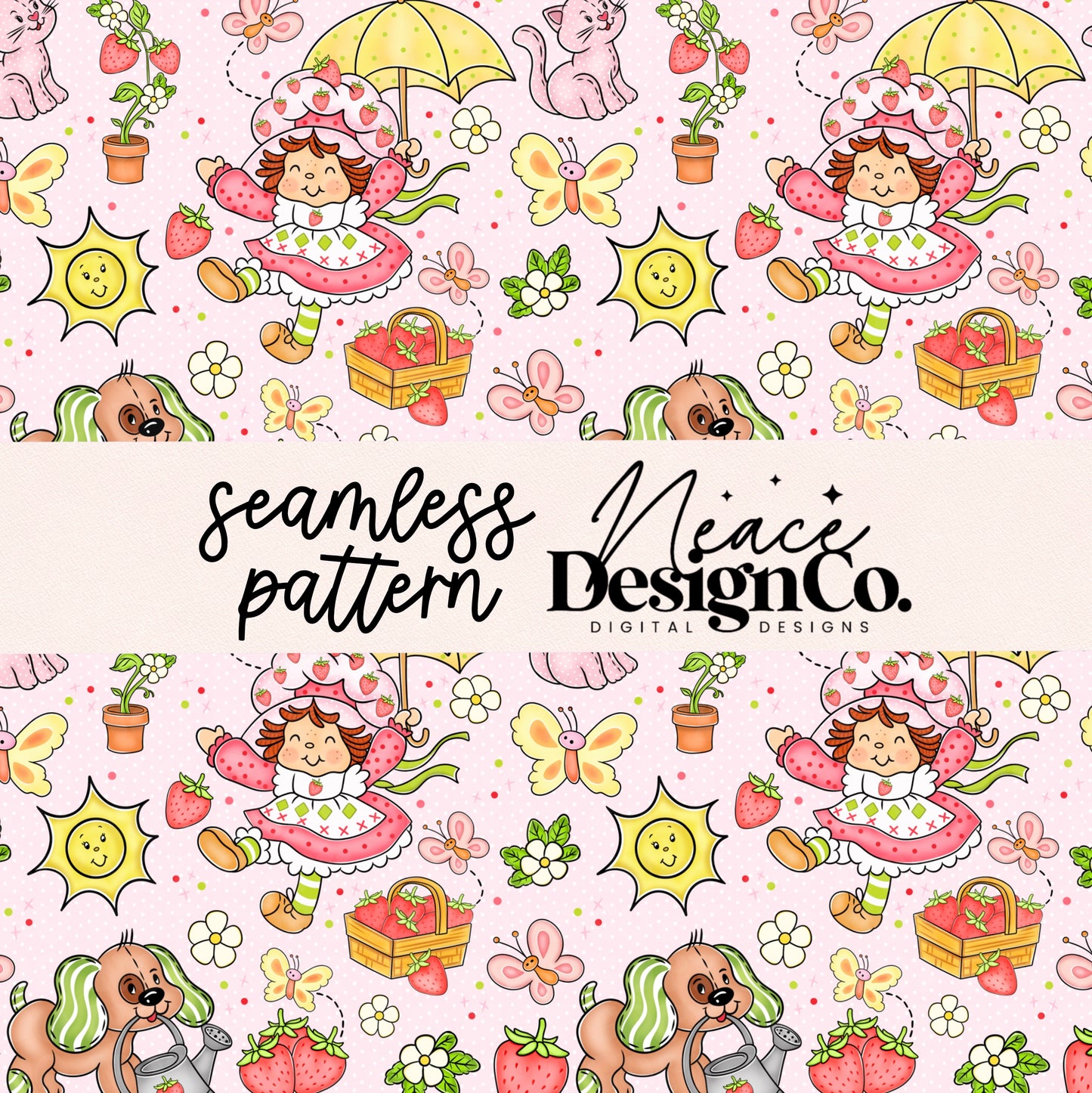 Springtime Strawberry Seamless Digital PNG