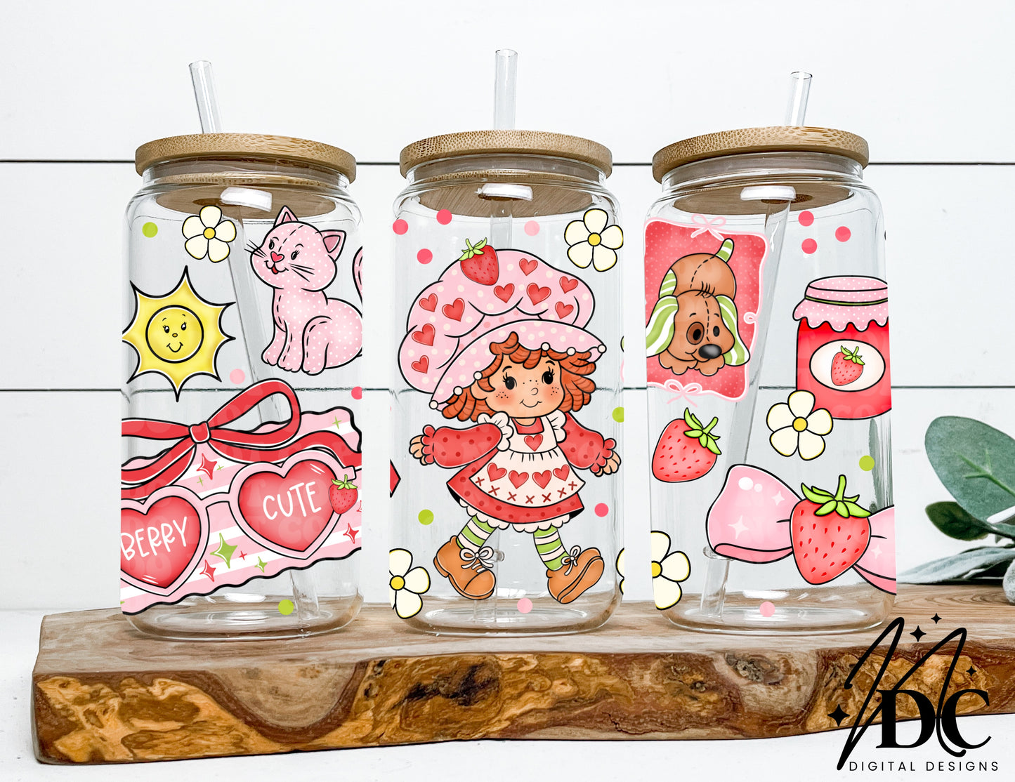 Strawberry Berry Cute Glass Can Wrap Digital PNG