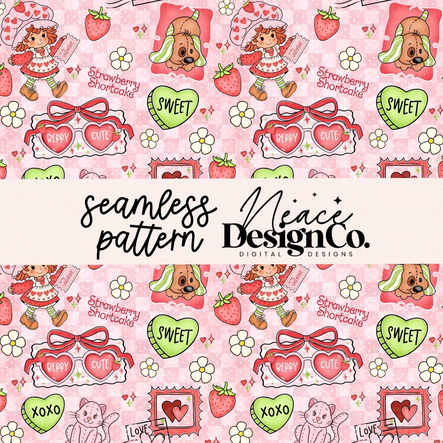 Strawberry Valentine Seamless Digital PNG