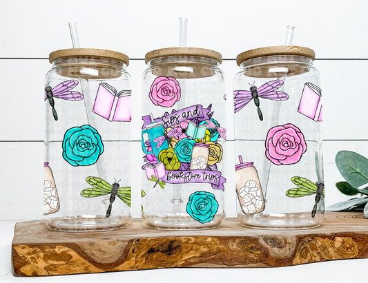 Sips and Bookstore Trips 16 oz Glass WrapDigital PNG