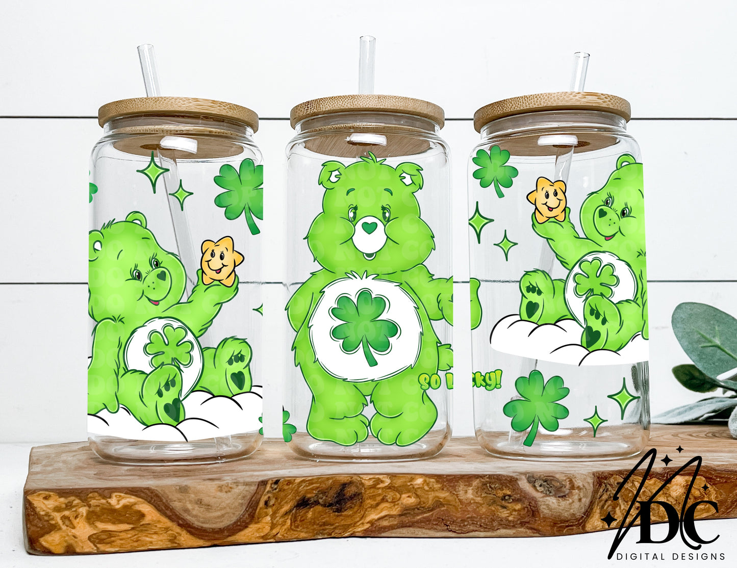 Lucky Carebears Glass Can Wrap Digital PNG