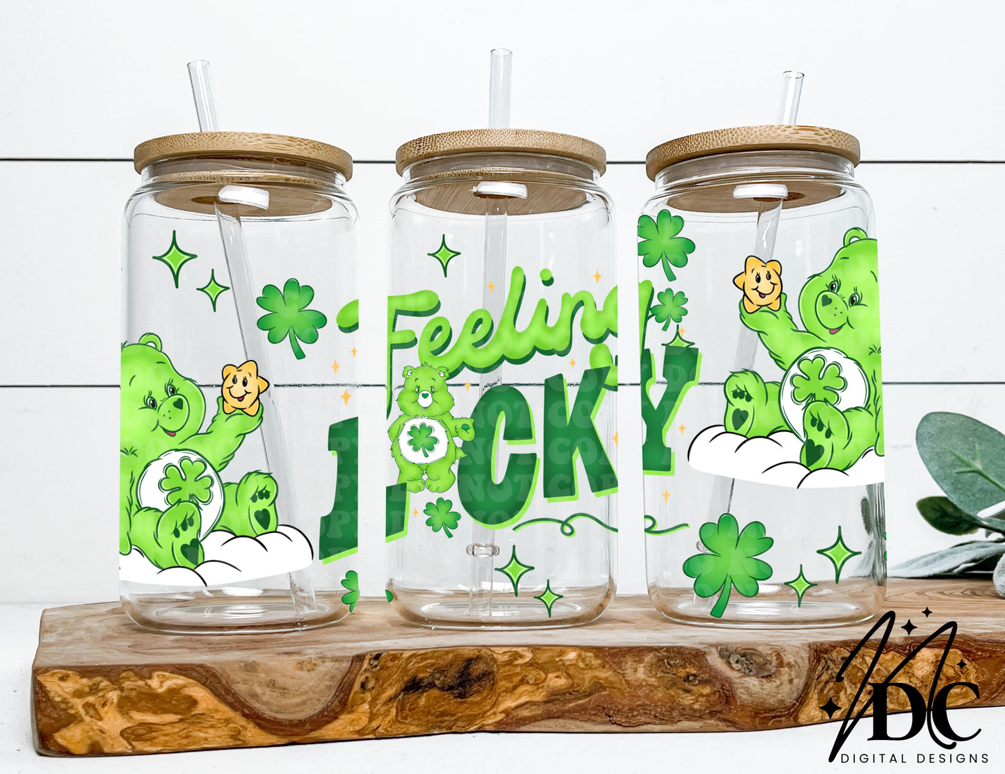 Carebear Feeling Lucky Glass Can Wrap Digital PNG