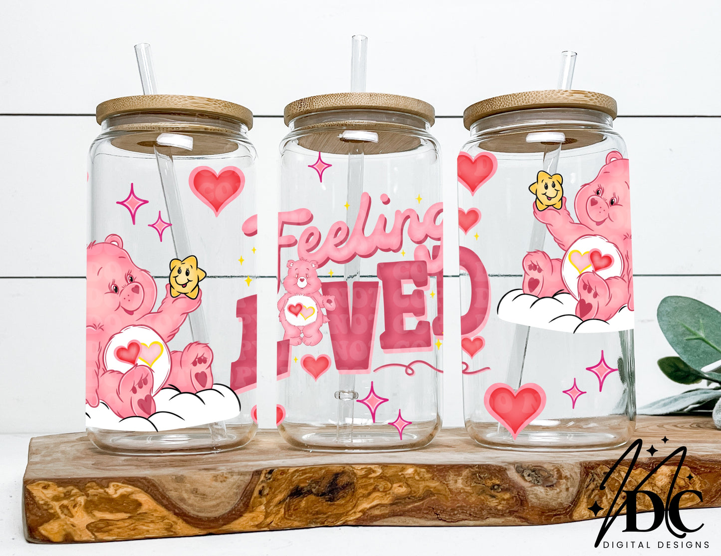 Carebear Feeling Loved Glass Can Wrap Digital PNG