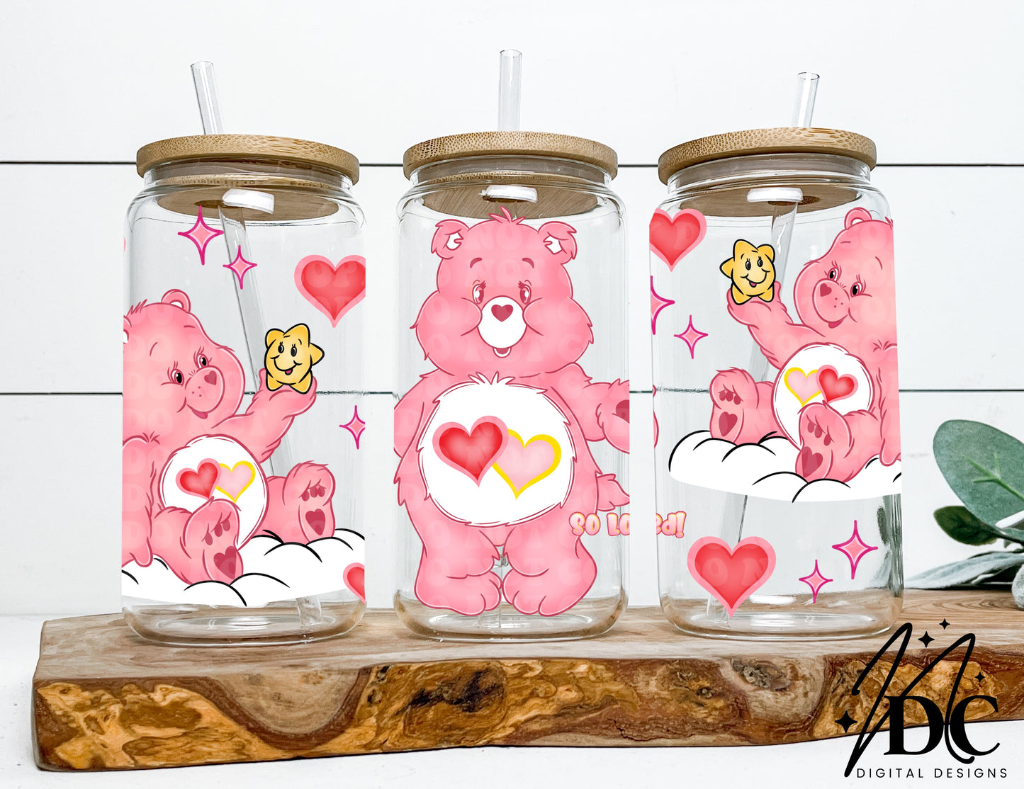 So Loved Carebears Glass Can Wrap Digital PNG