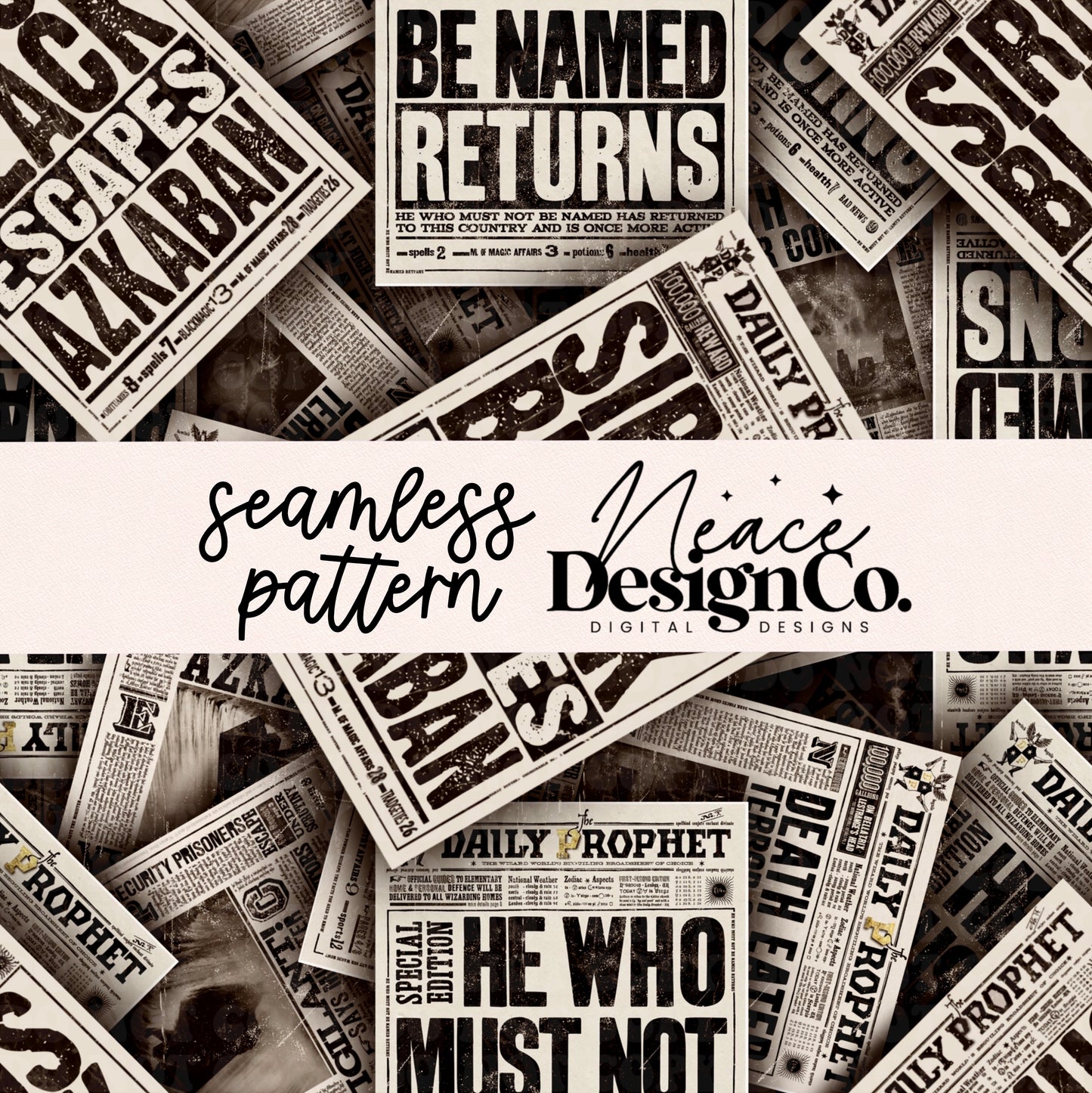 S Black Daily Prophet Seamless Digital PNG