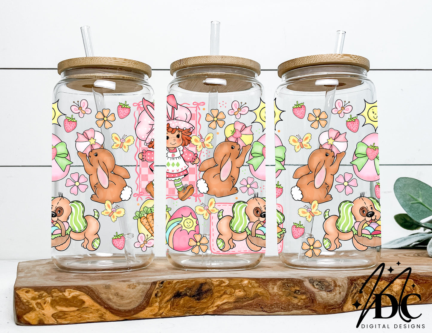 Easter Strawberry Shortcake Glass Can Wrap Digital PNG