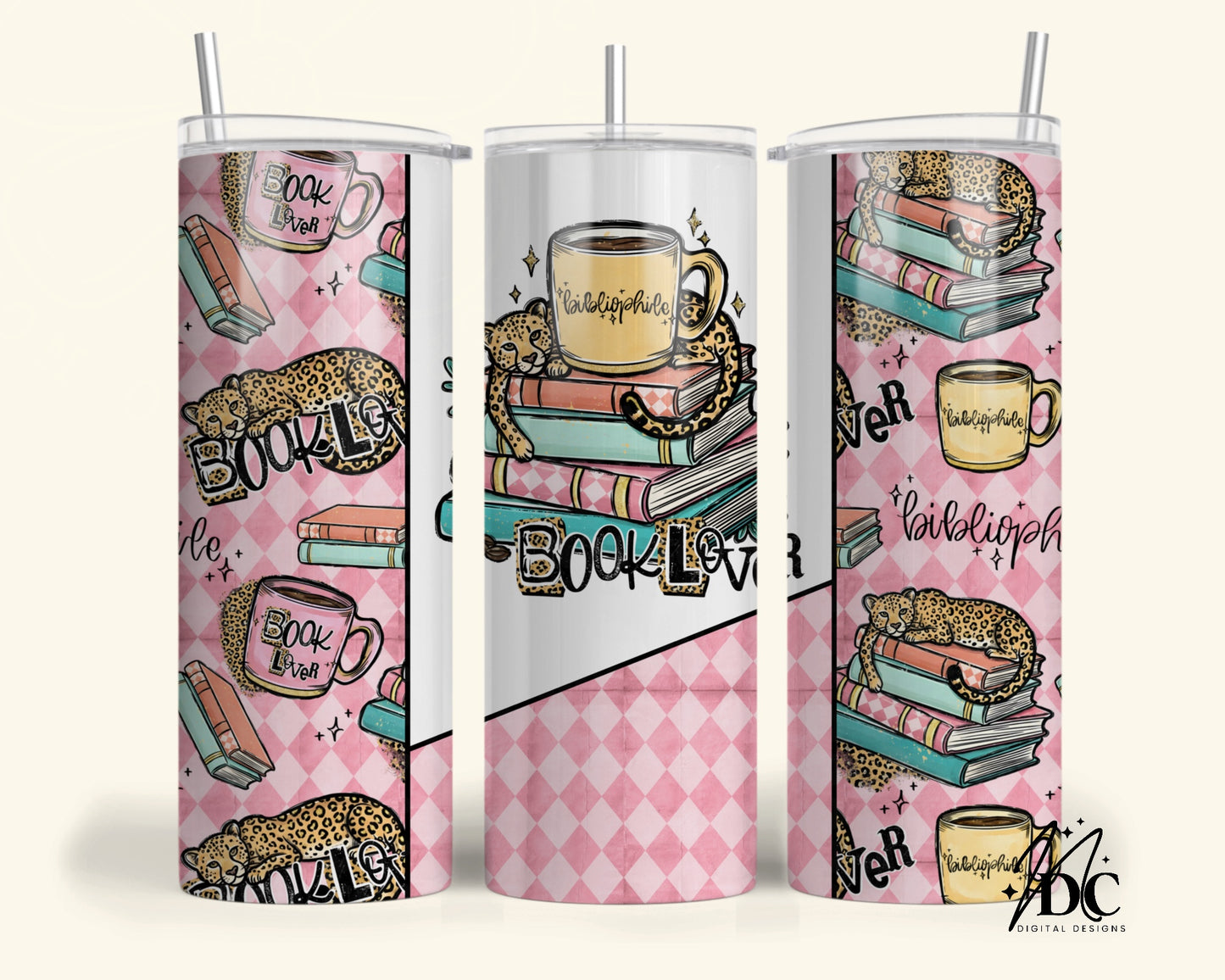Cheetah Book Lover Tumbler Digital PNG