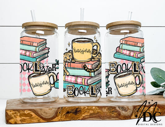Cheetah Book Lover Glass Can Wrap Digital PNG