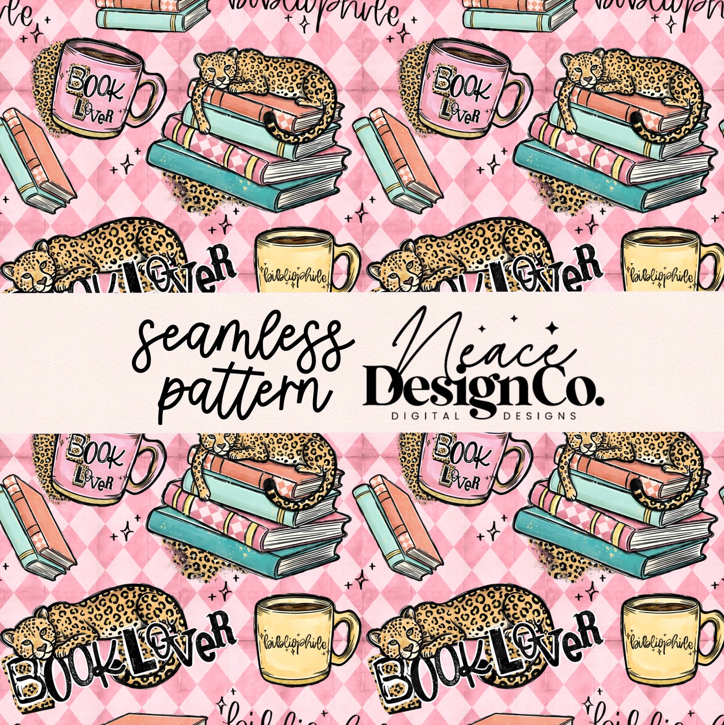 Cheetah Book Lover Seamless Digital PNG