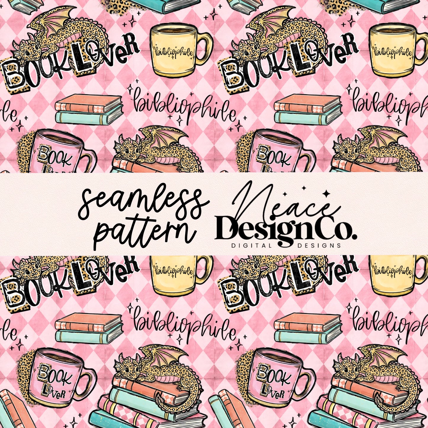 Dragon Book Lover Seamless Digital PNG