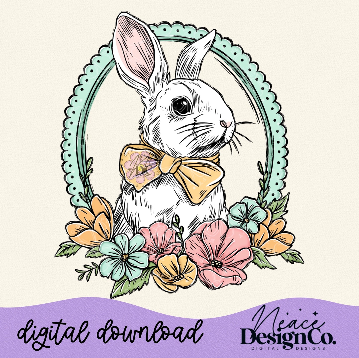 Bowtie Spring Bunny Digital PNG
