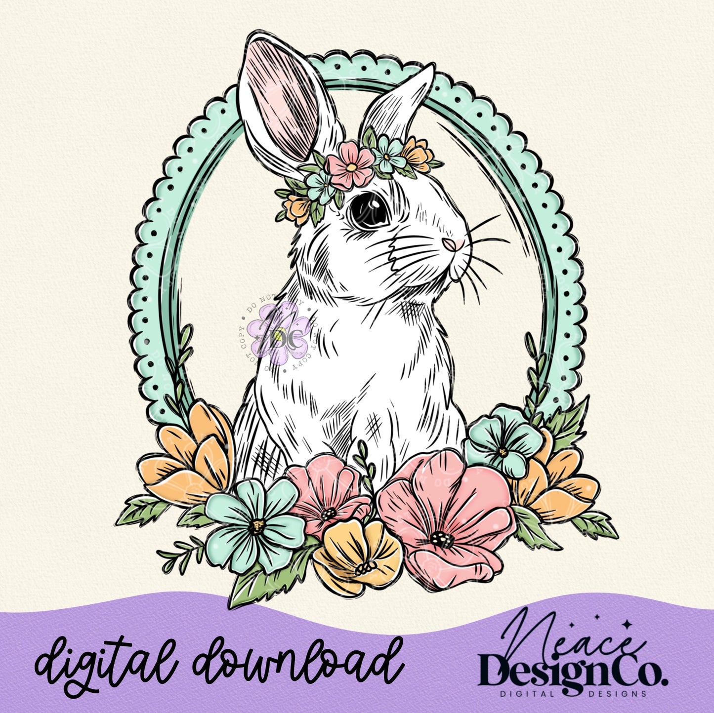 Flower Crown Spring Bunny Digital PNG