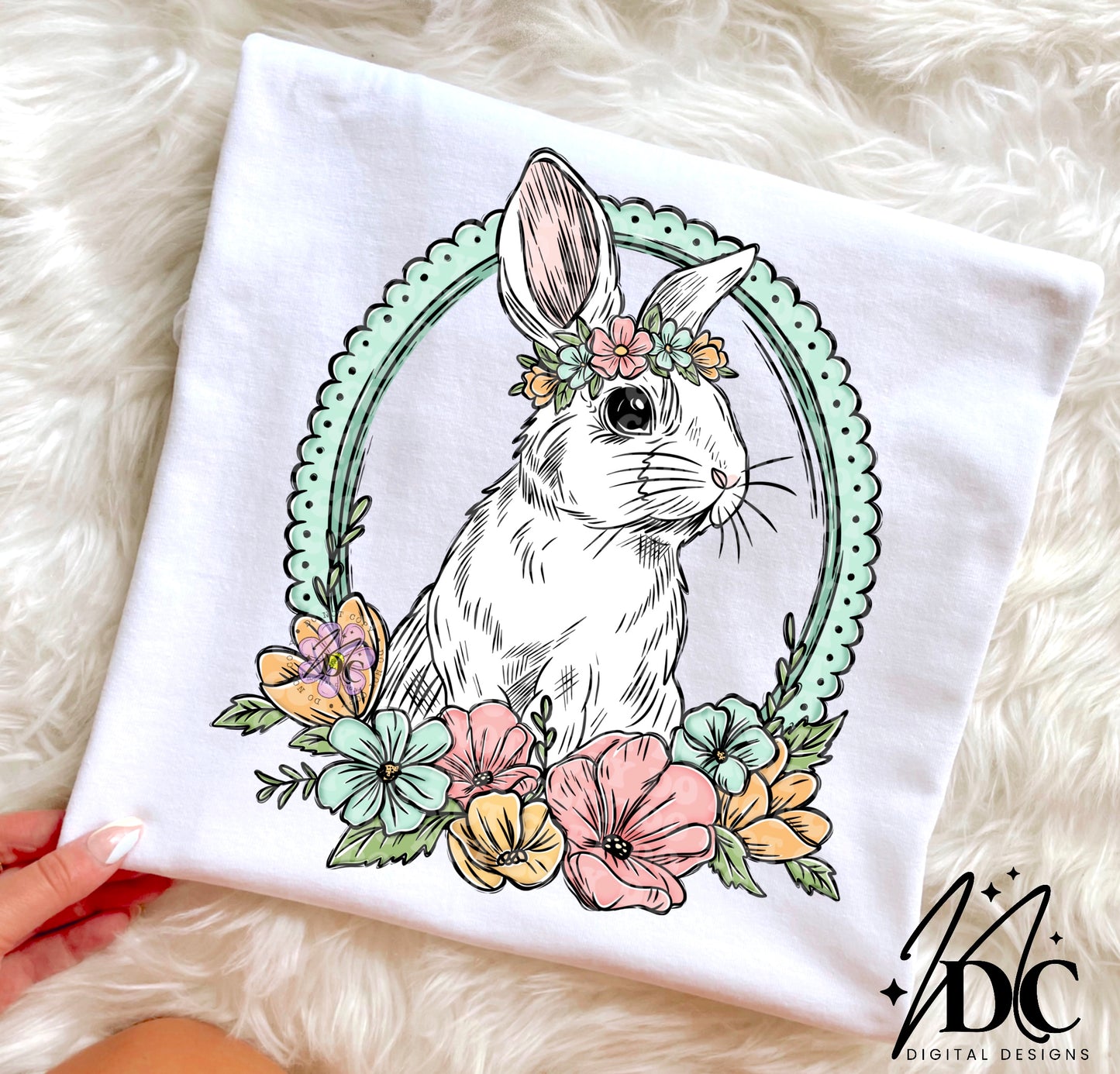 Flower Crown Spring Bunny Digital PNG