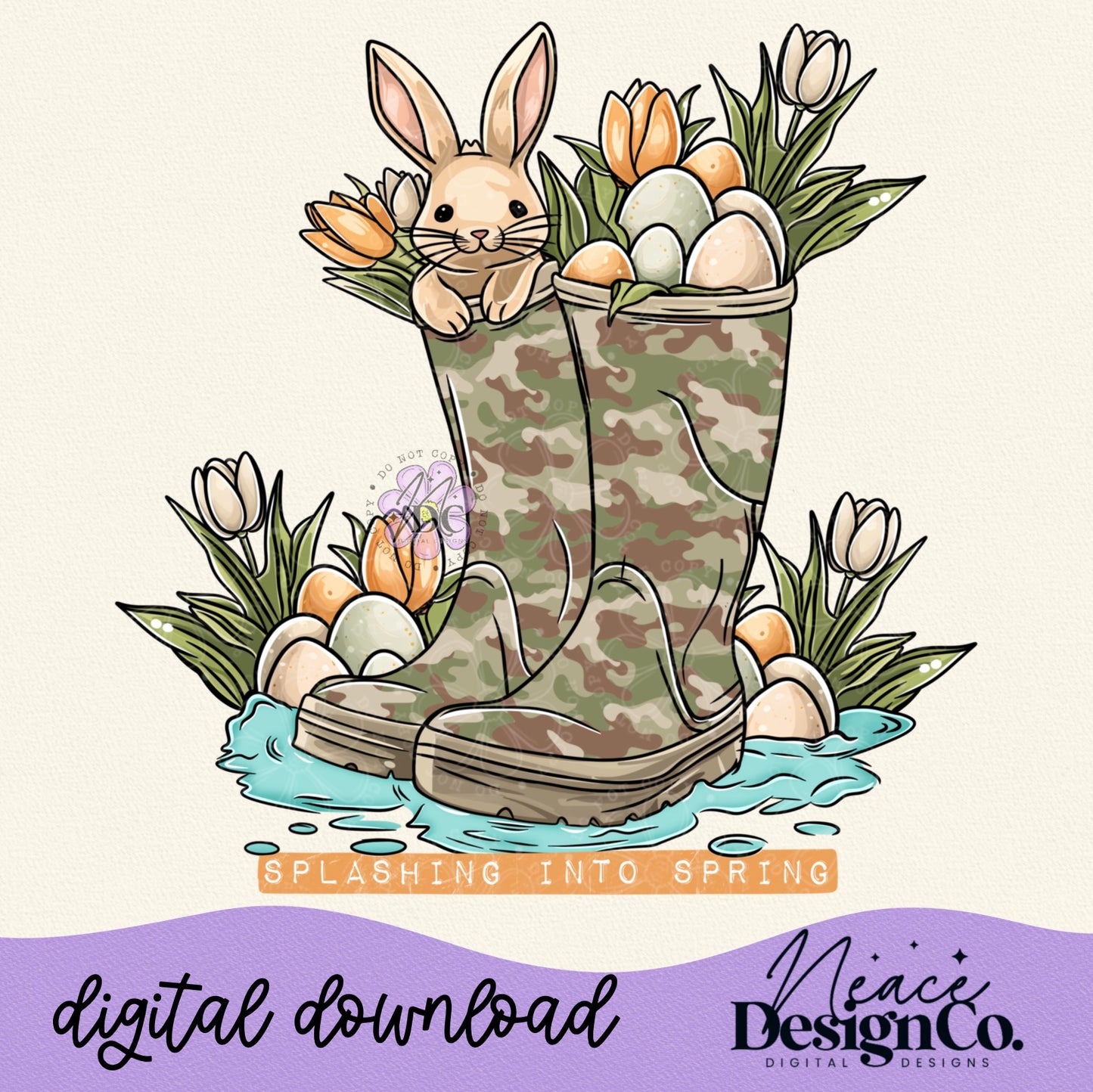 Camo Boots Splashing into Spring Digital PNG