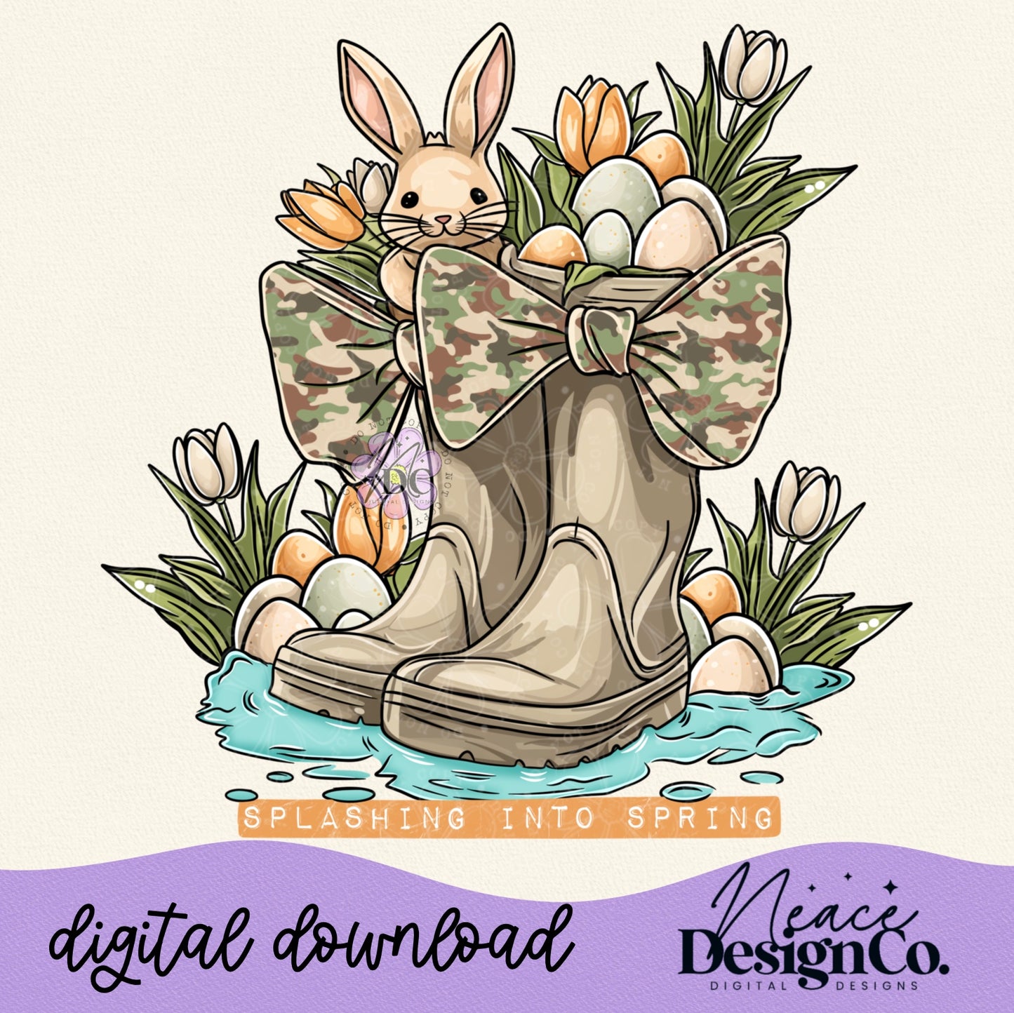 Camo Bowtie Splashing into Spring Digital PNG
