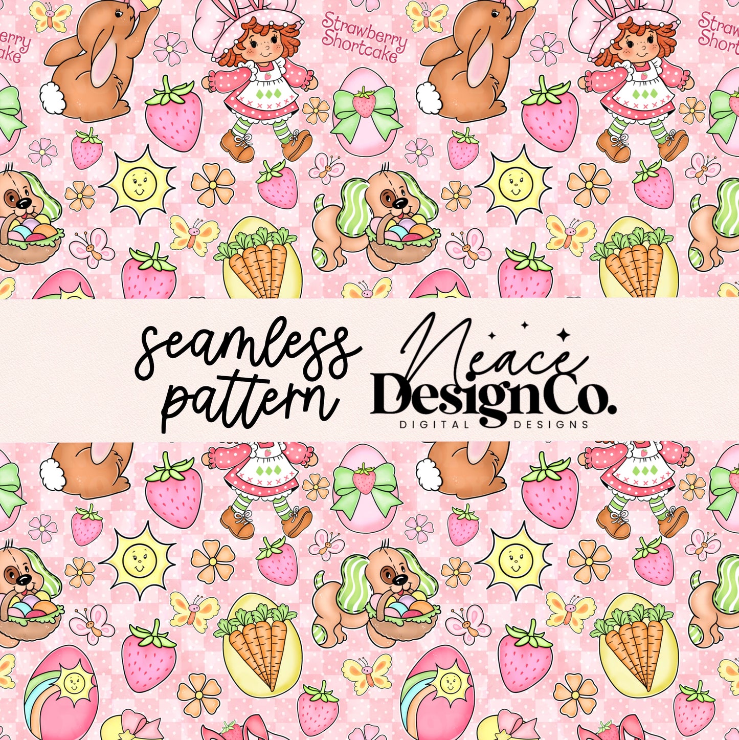 Easter Strawberry Shortcake Seamless Digital PNG