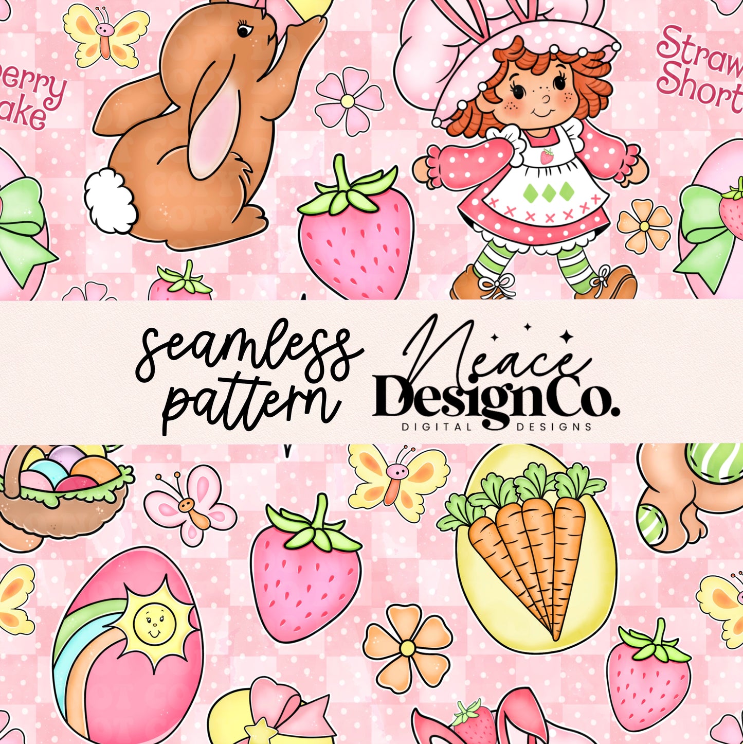 Easter Strawberry Shortcake Seamless Digital PNG