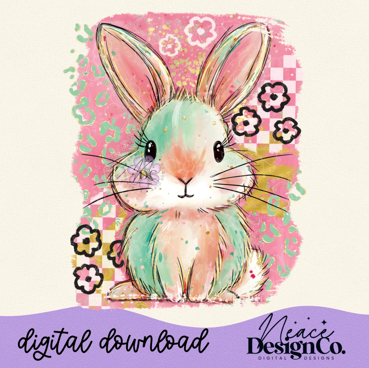 Brushstroke Preppy Bunny Digital PNG