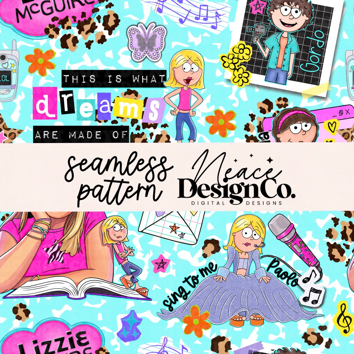 Lizzie M Y2K Collage Seamless Digital PNG