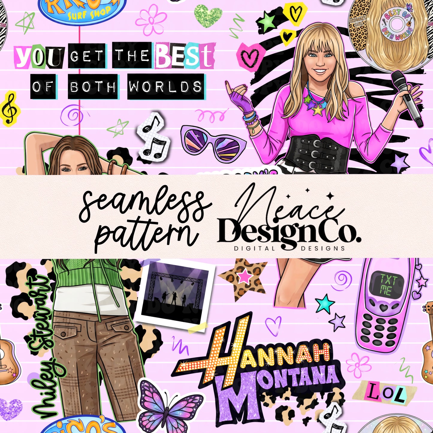 Hannah M Y2K Collage Seamless Digital PNG
