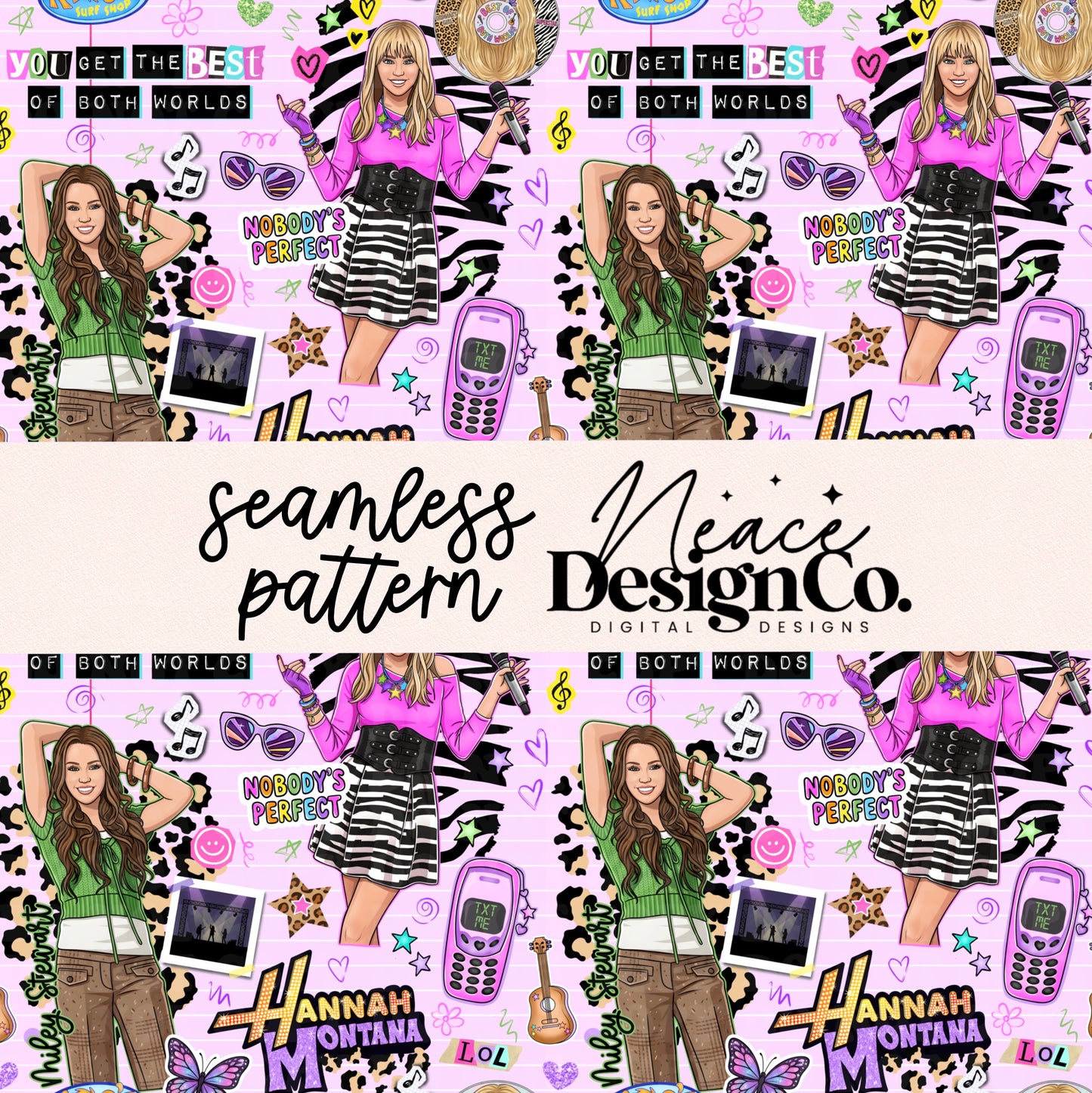 Hannah M Y2K Collage Seamless Digital PNG