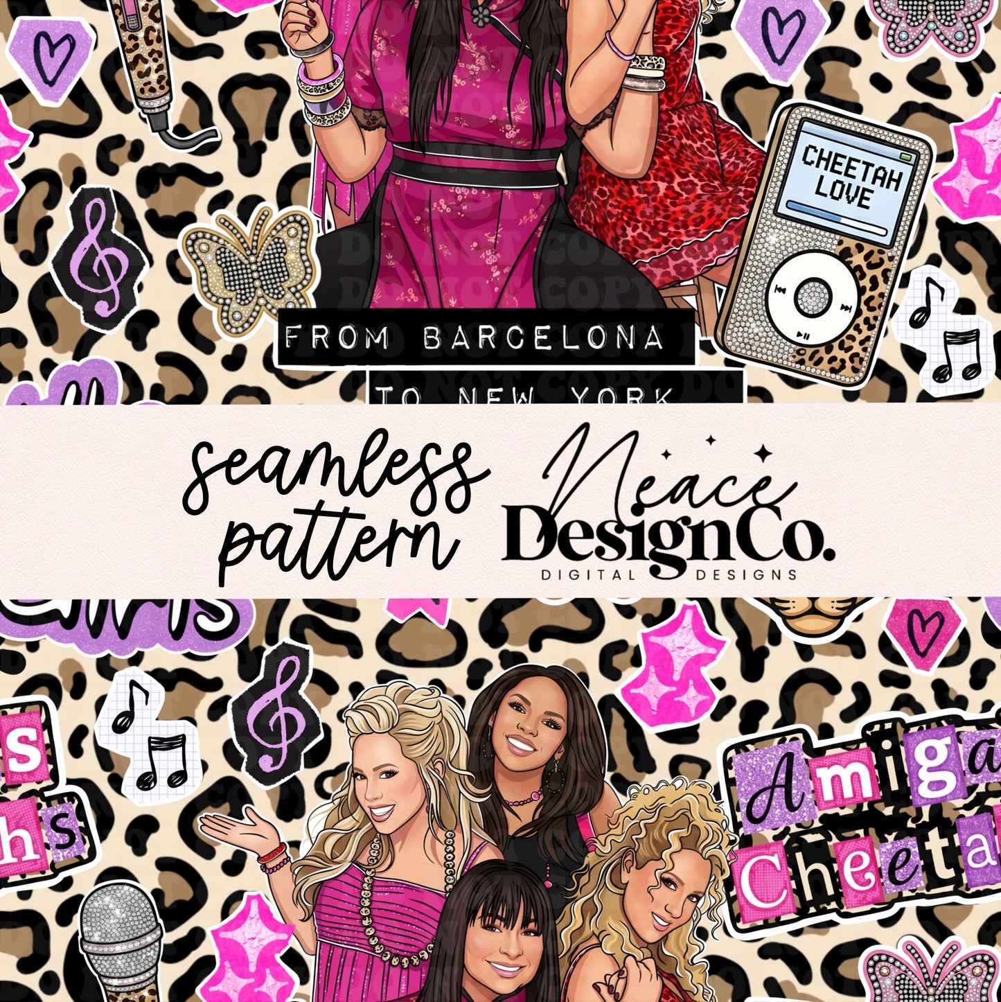Cheetah Girls Y2K Collage Seamless Digital PNG