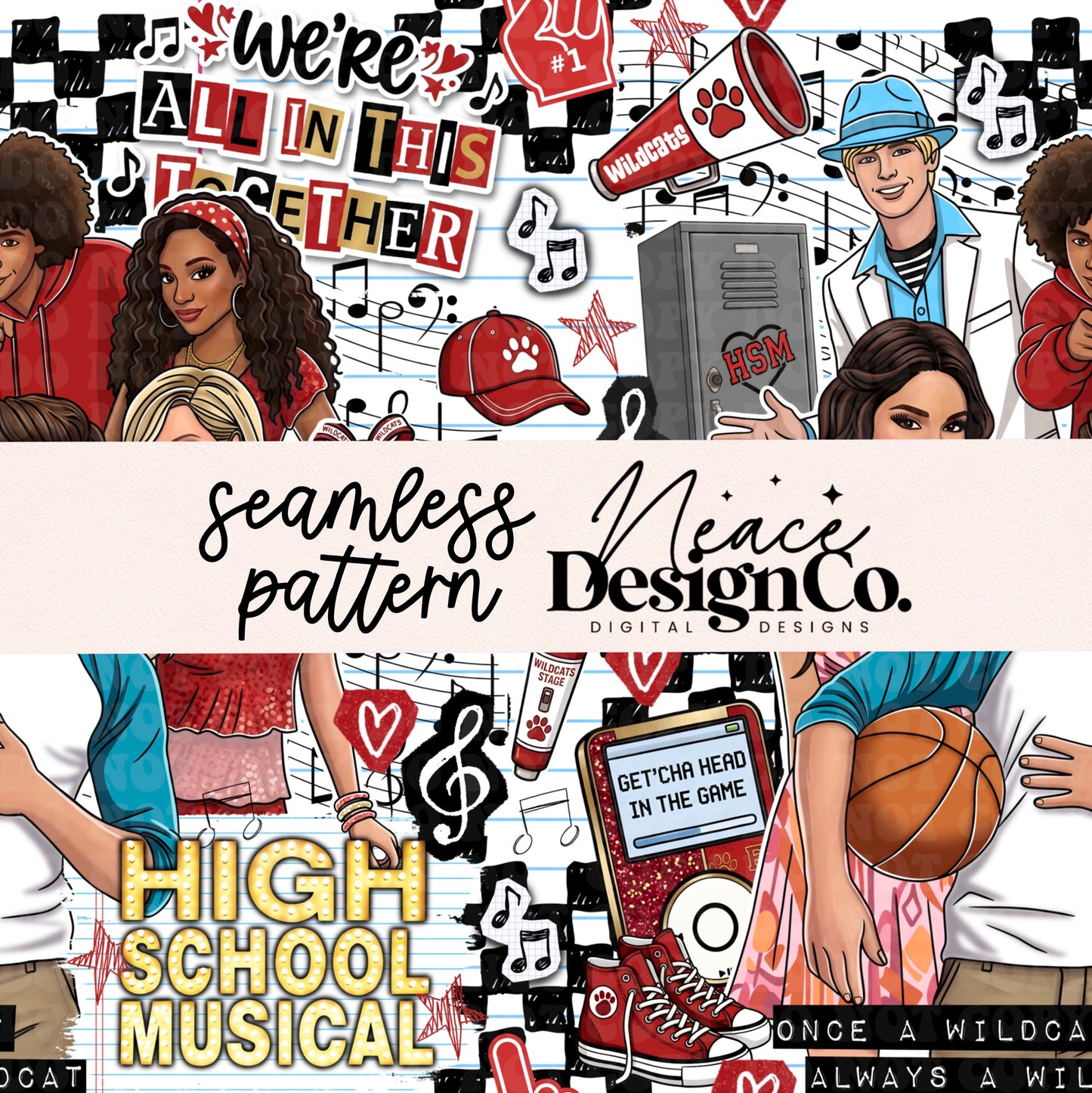 HS Musical Y2K Collage Seamless Digital PNG
