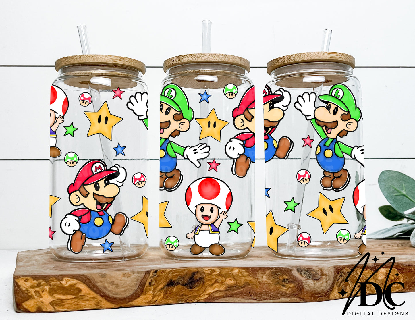 Mario and Friends Glass Can Wrap Digital PNG