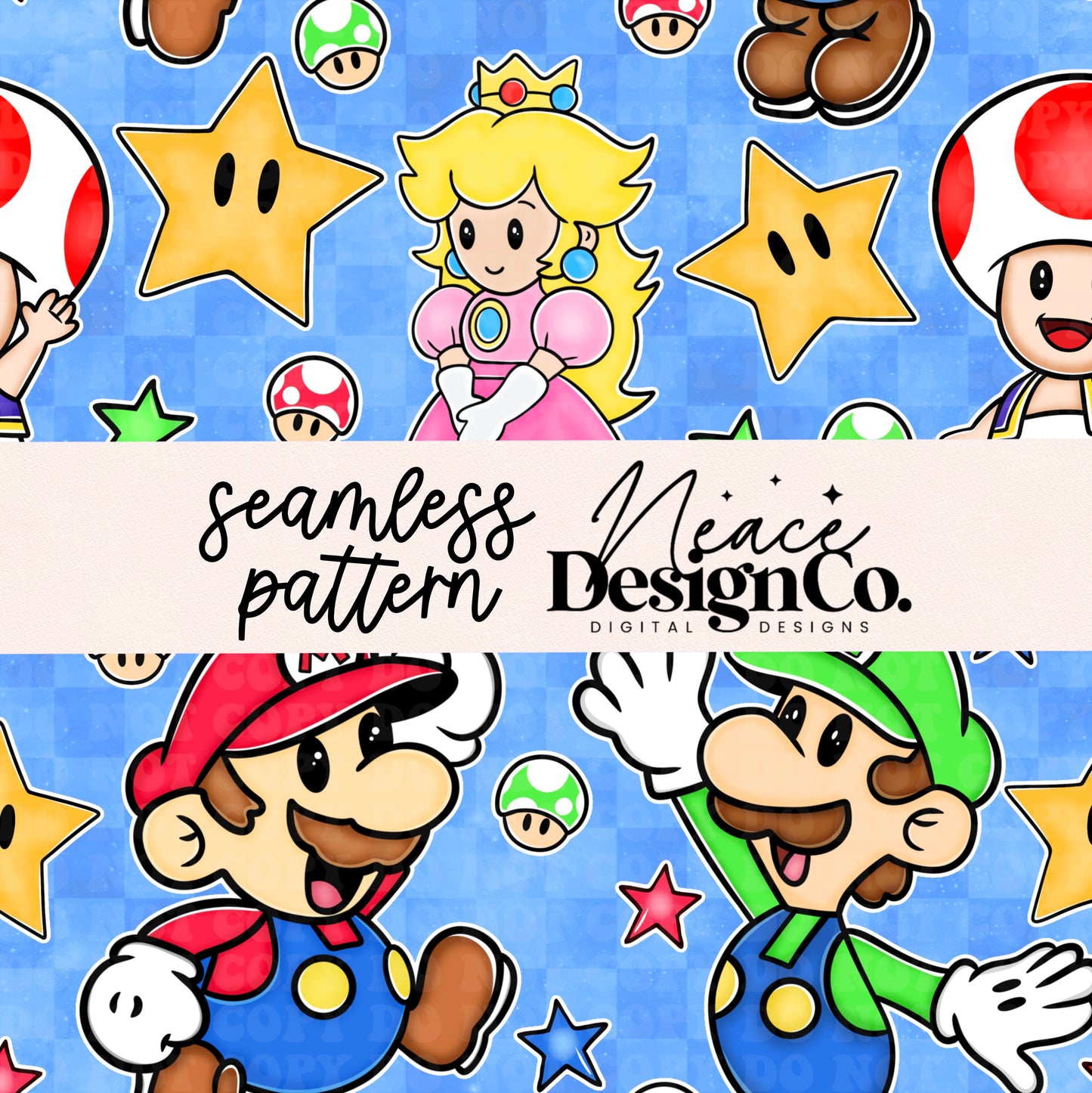 Mario and Friends Seamless Digital PNG