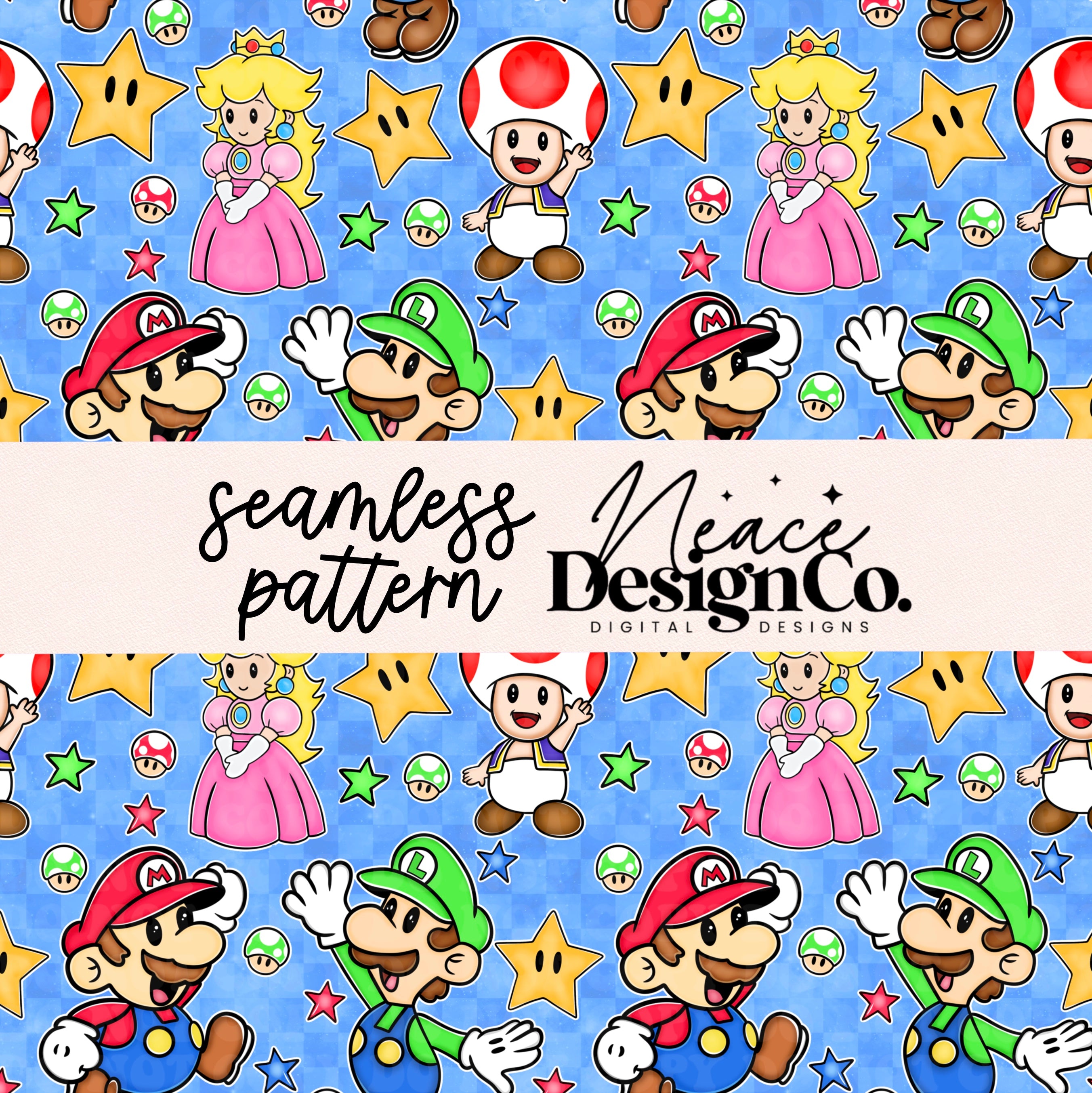 Mario and Friends Seamless Digital PNG – Neace Design Co. Digital Designs