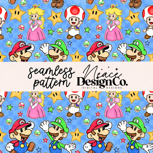 Mario and Friends Seamless Digital PNG