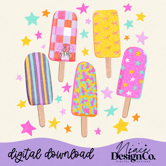 Summer Popsicles and Stars Digital PNG