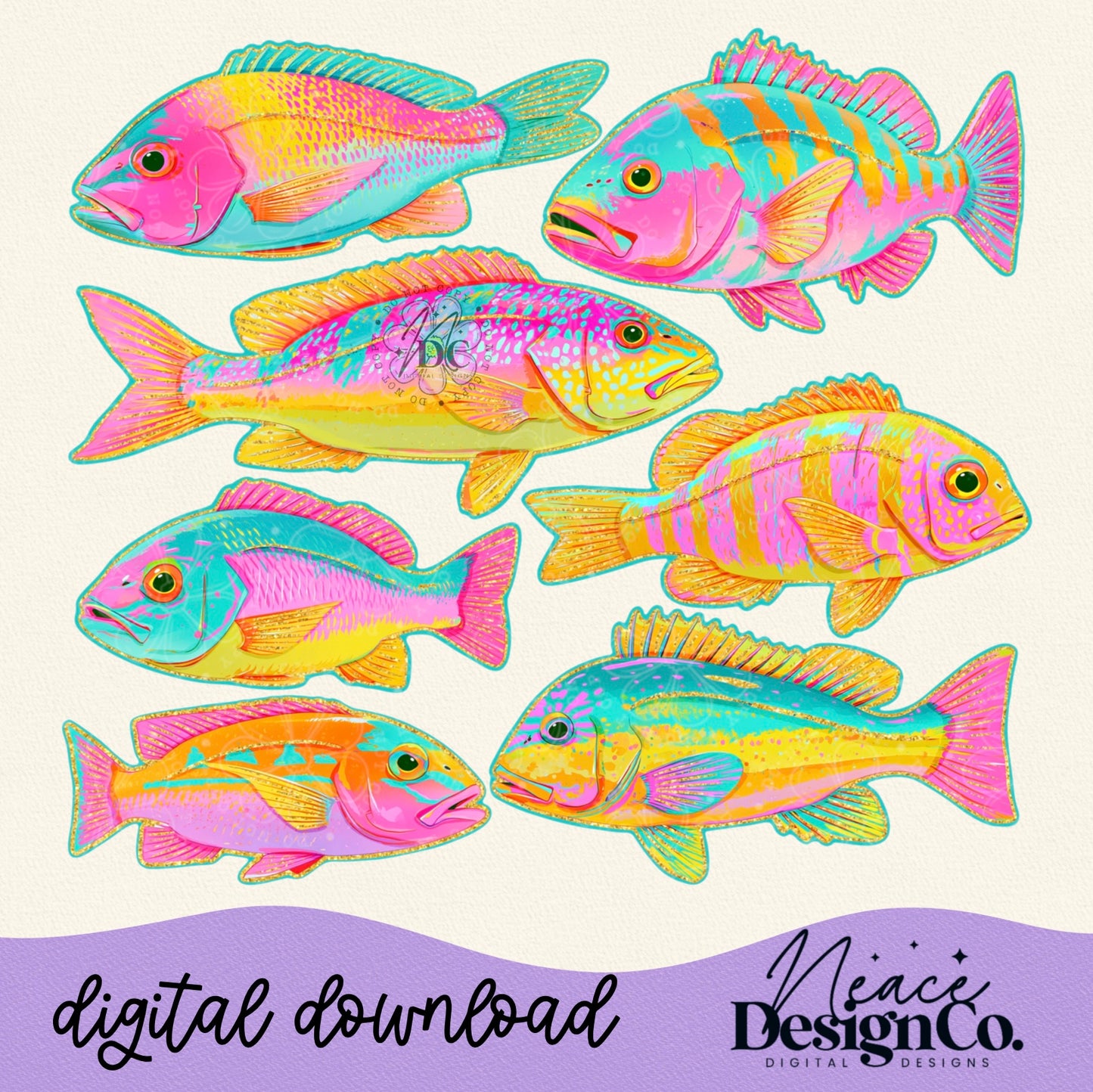 Coastal Preppy Fish Digital PNG