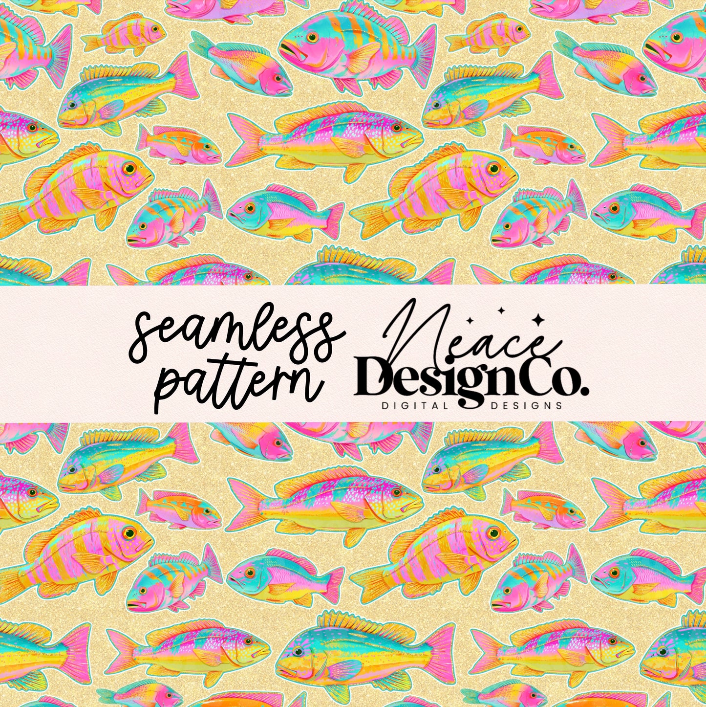 Coastal Preppy Fish Seamless Digital PNG