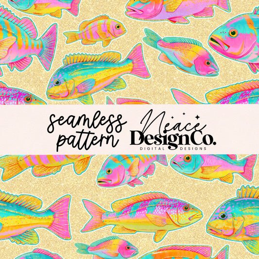 Coastal Preppy Fish Seamless Digital PNG